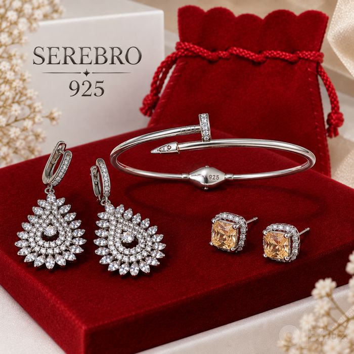 Серебро сережки и браслет 925 проба, cartier.