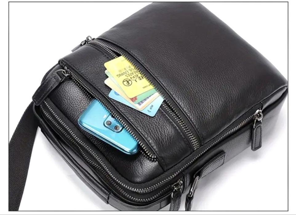 Мъжка, луксозна бутикова кожена чанта /Черна естест. кожа -10%Промоция