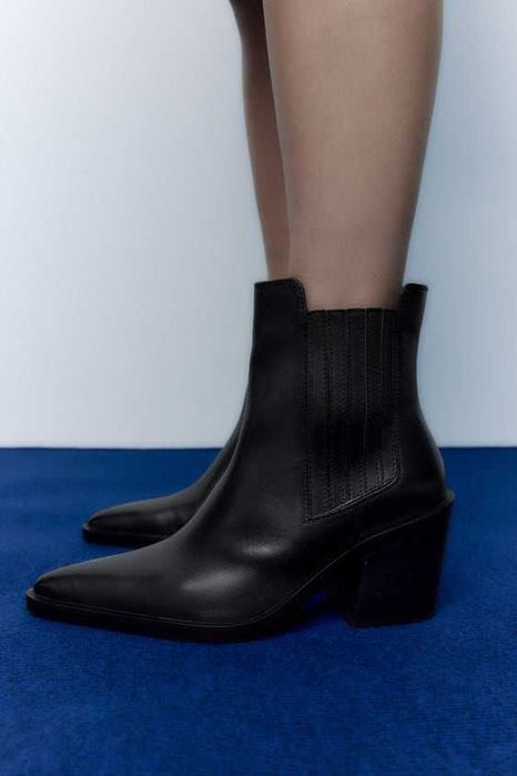 ZARA . кожаные сапоги в ковбойском стиле. ZARA
