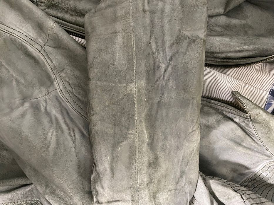 Geacă de piele Pepe Jeans London "73" Premium Biker - Mărimea XXL (Stil Distressed / Gri-Olive