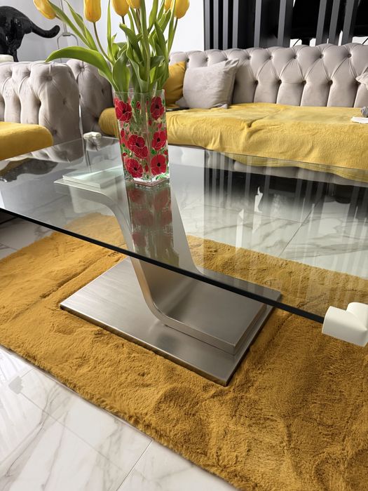 Masa cafea living inox satinat si sticla