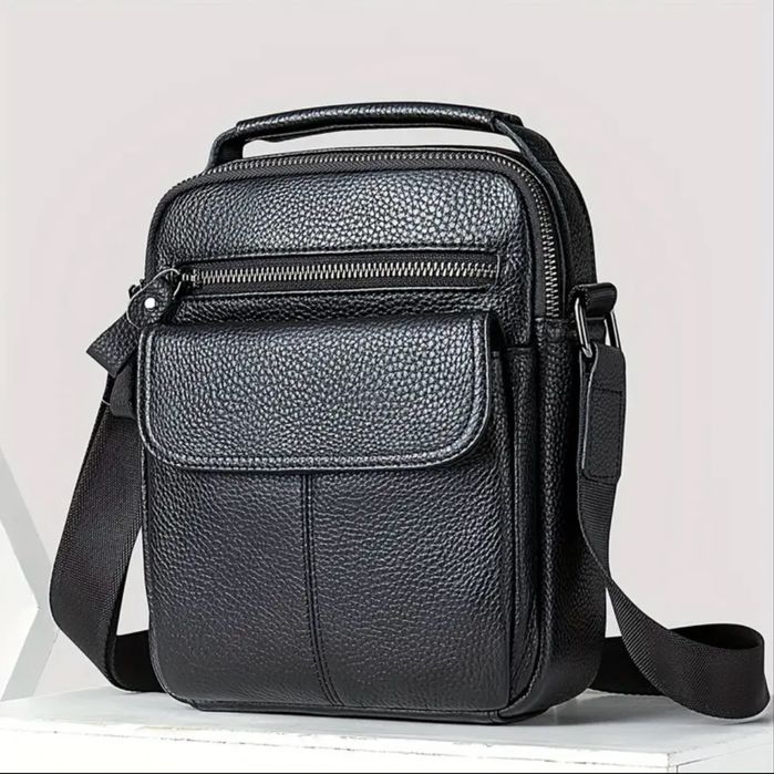 Мъжка кожена чанта с елегантна визия /Черна естест. кожа -20% Промоция