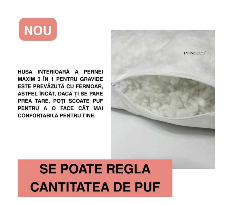 Pernă pentru Gravide 3 în 1 TWINDECO Maxim, 100% BUMBAC ORGANIC, bleu ciel