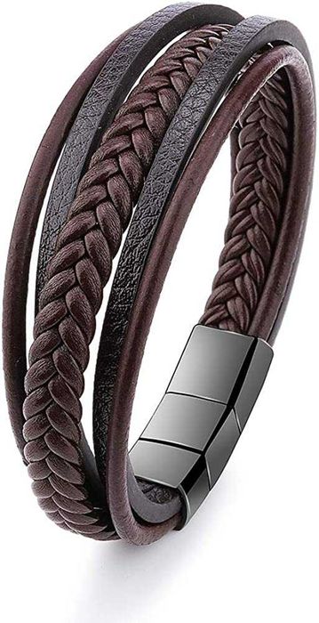 Стилна Мъжка Кафява Кожена Гривна