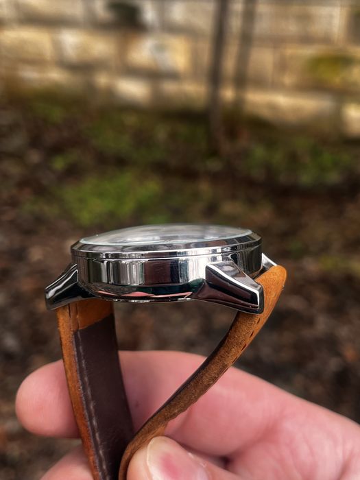 Мъжки часовник Benyar, хронограф, бял циферблат, кафява кожена каишка