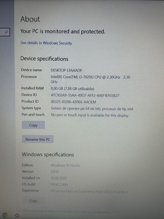 Laptop Asus  X540UB  Intel Core i3-7020U, 2,30 Ghz