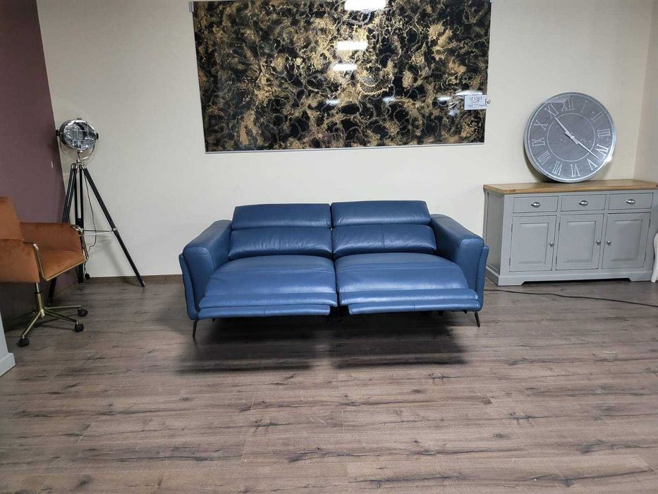 Син кожен диван тройка La-z-boy с електрически релакс механизъм
