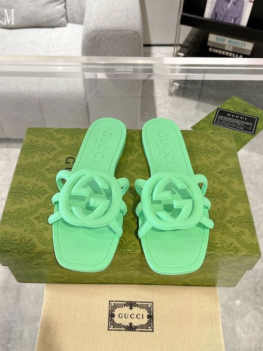 GG Interlocking G Rubber Slide - Green