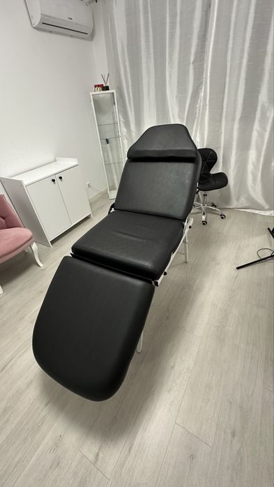 vidaXL Scaun tratament facial, înlocuitor piele, 185x78x76 cm, negru