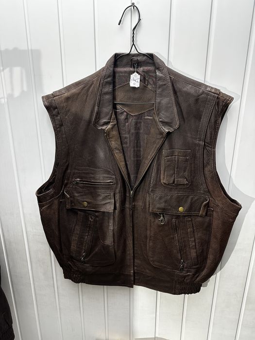 Vesta moto din piele maro XXL fermoar defect