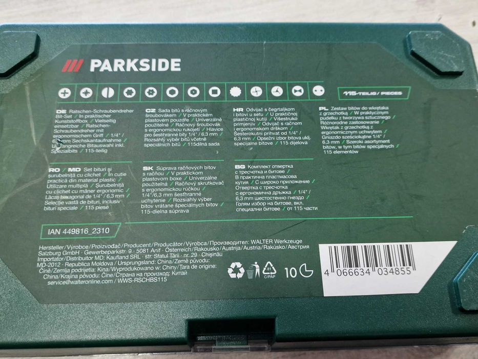 Parkside Комплект отвертка с тресчотка и битове 115 части