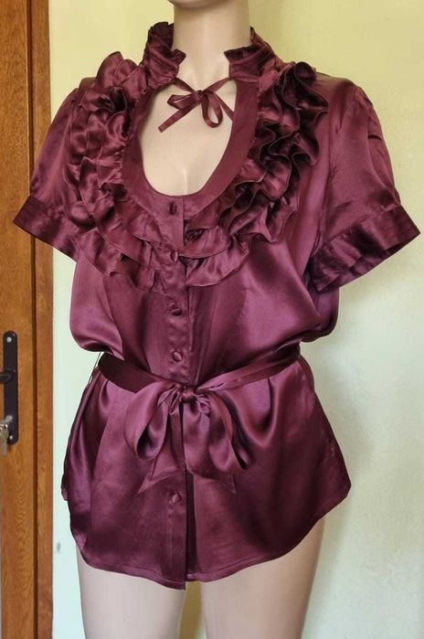 Camasa arhitecturala, matase naturala 100%, burgundy, marimea L