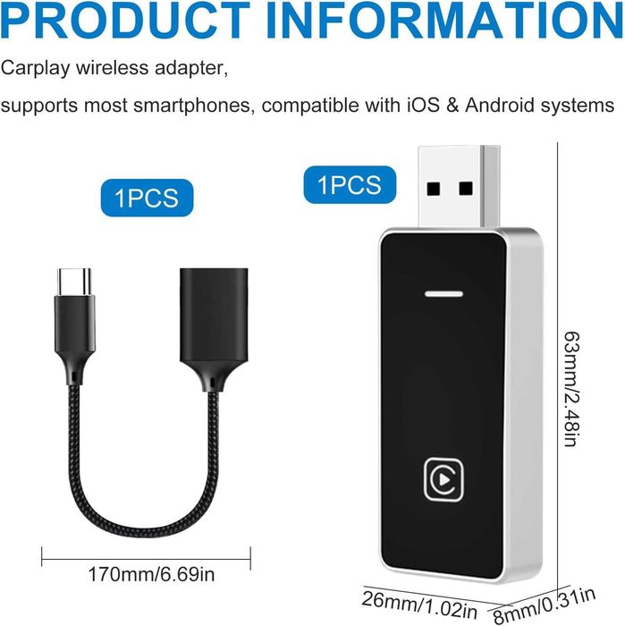 Безжичен CarPlay и Android Auto адаптер – Wireless Car Adapter