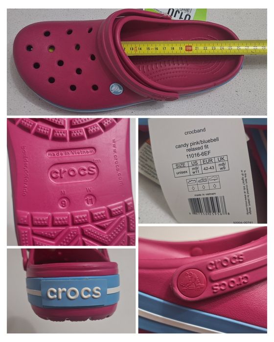 Saboți CROCS Crocband Candy Pink Bluebell noi, sandale, papuci slingback, nr 42-43 EU (M9 - W11)