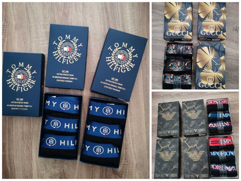 Boxeri Barbati Emporio Armani Gucci Tommy Hilfiger / Set 3 perechi in cutie