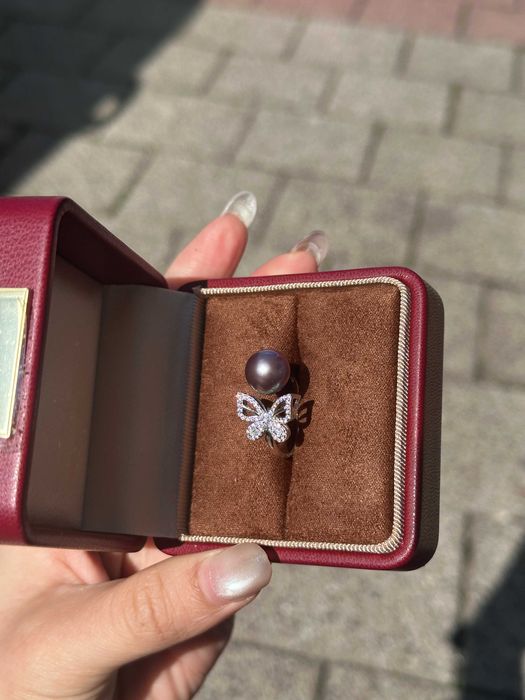 Inel din argint 925 cu barocǎ perlă naturală mov, reglabil