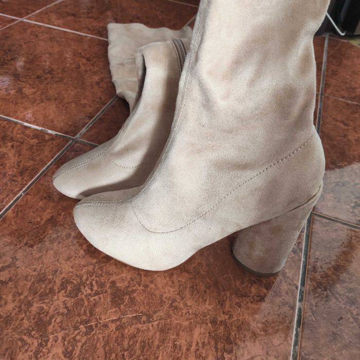 Cizme peste genunchi piele întoarsă eco