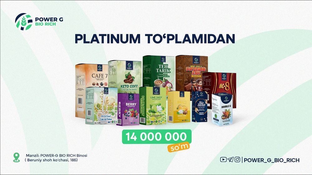 power G biorich maqsulat sog'lika biyziyon malaziya uzbekistan