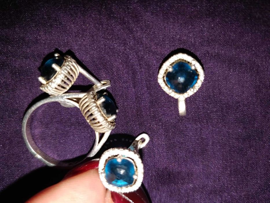 set nou din argint cu piatra albastra