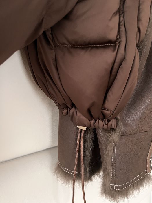 Geaca bomber cu blana de iepure interior, guler vulpe