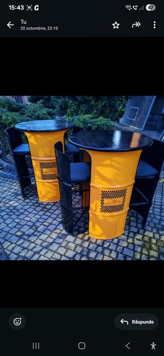 Mobilier industrial metalic realizat din butoi metalic cu mare stil