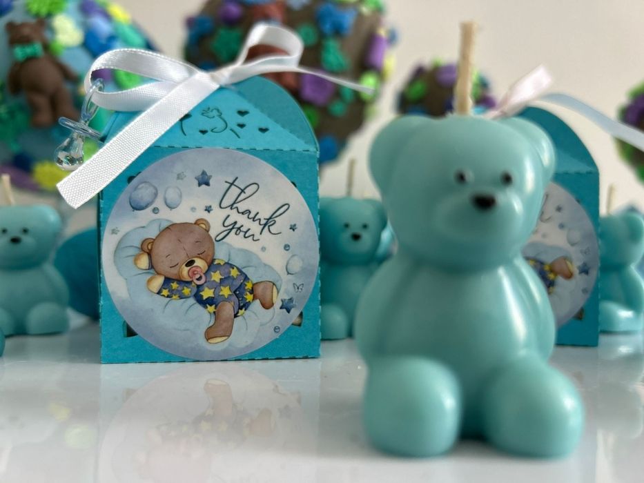 Mărturii botez - lumânare ursuleț ceară naturală de soia