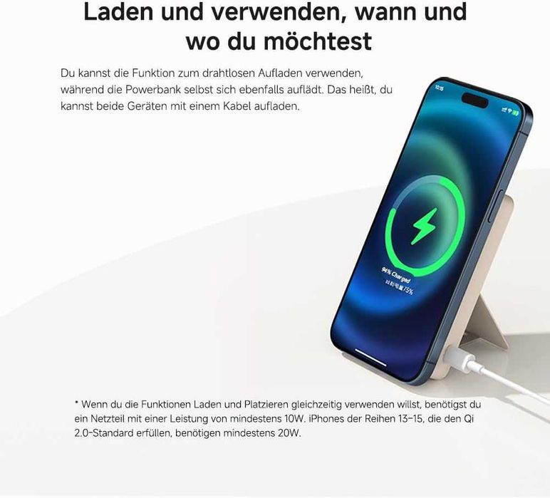 Магнитна външна батерия Xiaomi 15W 6000mAh със стойка (Нова)