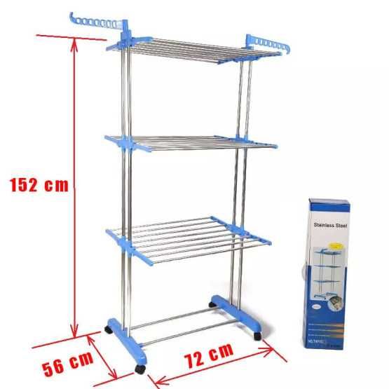 Голям Сушилник за дрехи - сгъваеми 3 нива и 2 закачалки, на колелца