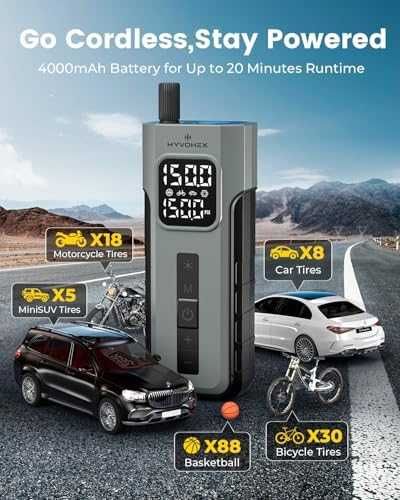 Нов компресор Портативна помпа за гуми 10.34 Bar авто стоп LED дисплей