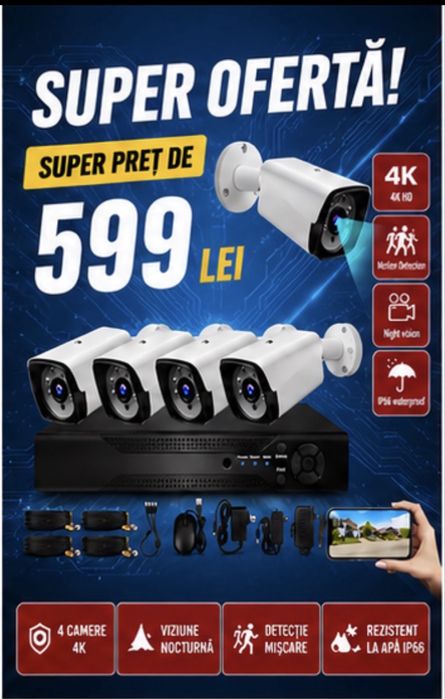Vindem si Montam Camere Supraveghere Video KIT Complet 4/8/12 CAMERE