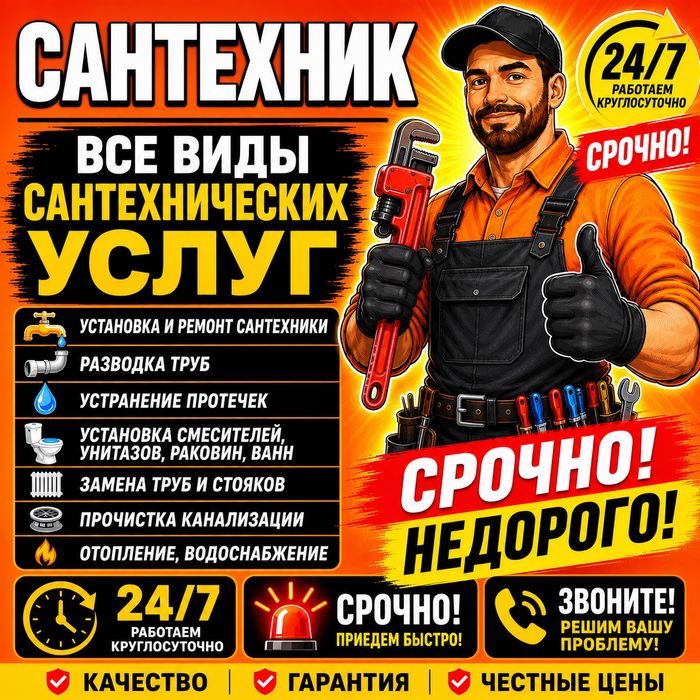 Сантехник, услуги сантехника,срочно,выезд город,пригород, недорого.