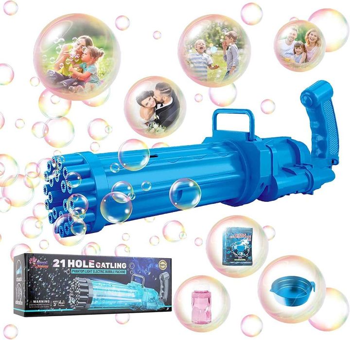 BubbleGun LED Машина за светещи сапунени балони мехури 21 дула автомат