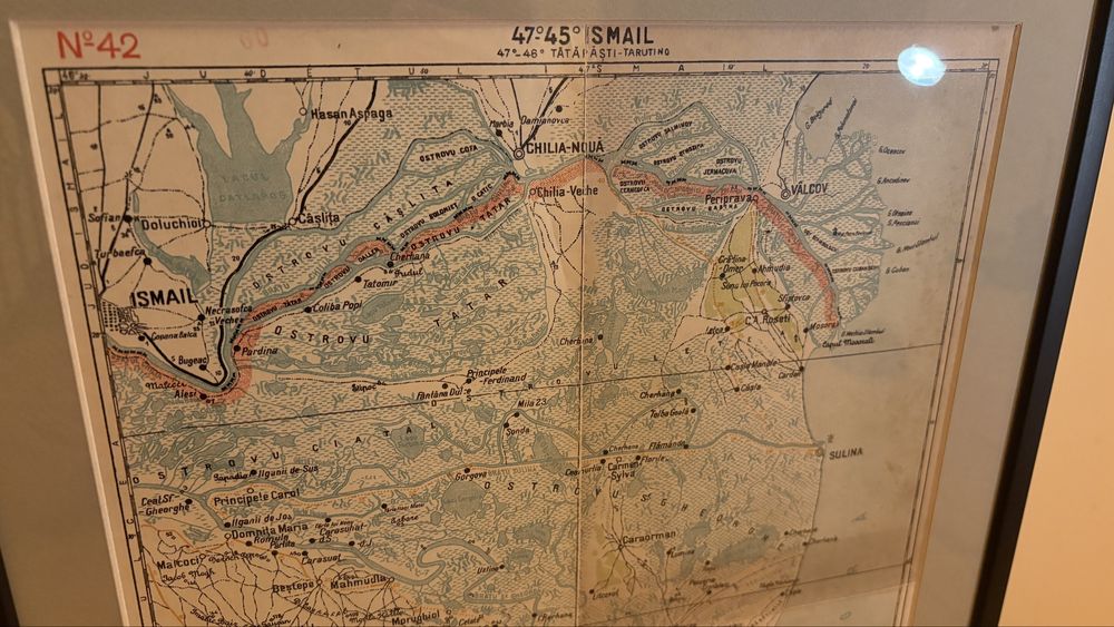 Harta regalista cu zona Ismail (Basarabia), inclusiv Delta Dunarii; 1946