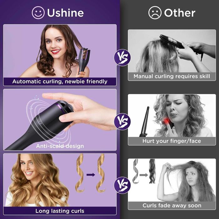 Керамична маша за коса Ushine, автоматично въртяща се на 360°