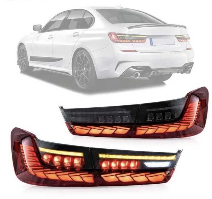 Комплект тунинг LED стопове за BMW серия 3 G20 2019-2022 с опушена основа, с динамичен мигач, с функция "Посрещане"