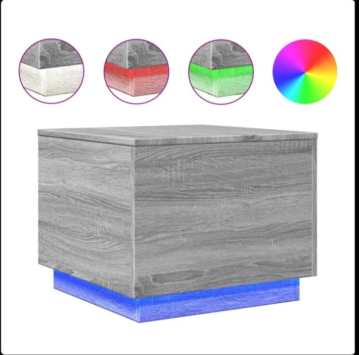 Маси за кафе 2.бр с LED осветление, сив сонома, 50x50x40 см чисто нови от Германия