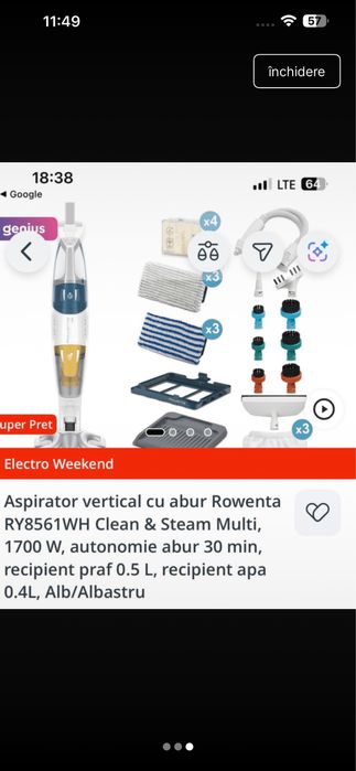 Aspirator vertical cu abur Rowenta