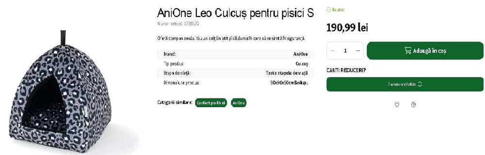Culcus - Casuta - pentru pisici sau caini de talie mica - Fressnapf AniOne Leo