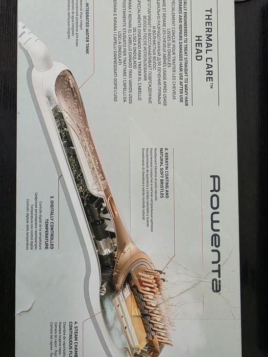 Perie reparatoare cu abur Rowenta Hair Therapist™ CF9920F0, 165 W, timp incalzire 60 secunde, tehnologie Thermal Care, peri naturali