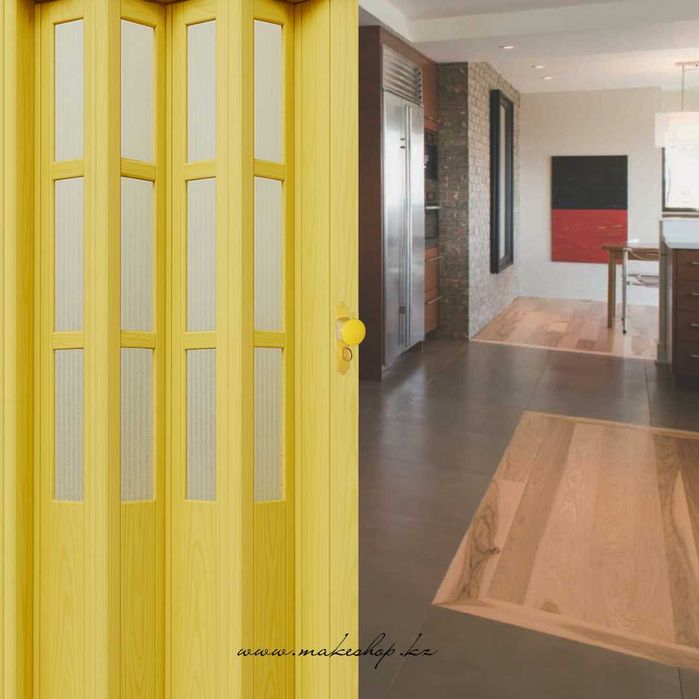 Акция! Раздвижные двери гармошка пластиковые со стеклом 2.03 * 86см