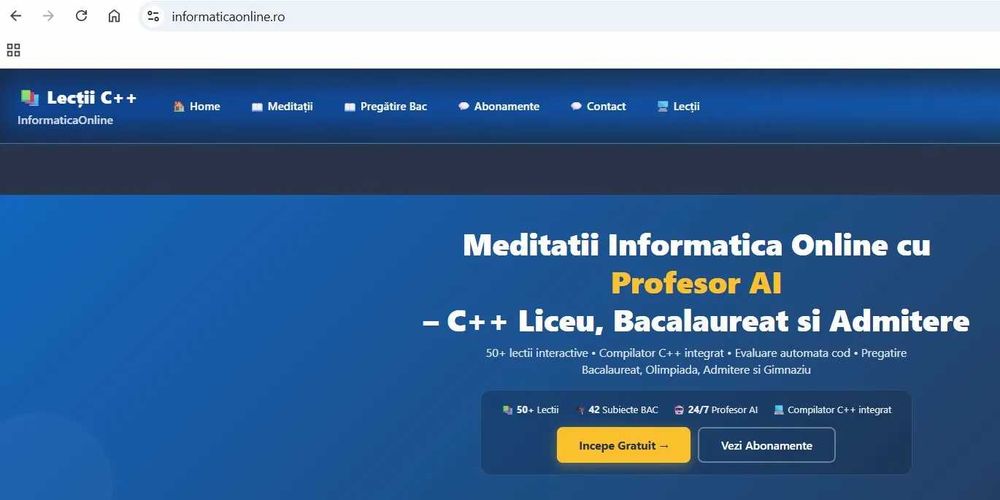 Meditații Informatică Online C++ Lecții-Programa Școlară + Profesor AI