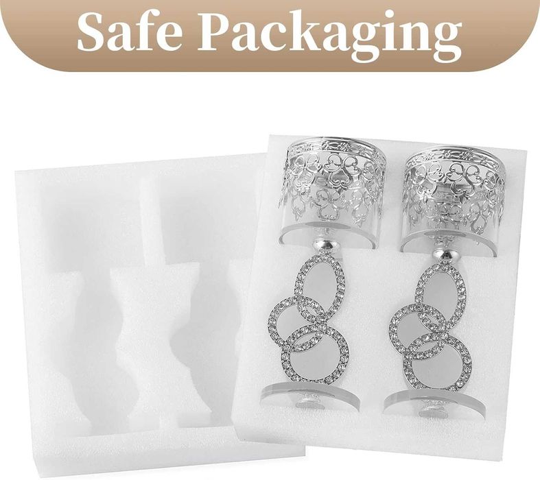 Свещник Sziqiqi, пакет от 2 сребърни поставки за чаени свещички, стъкл