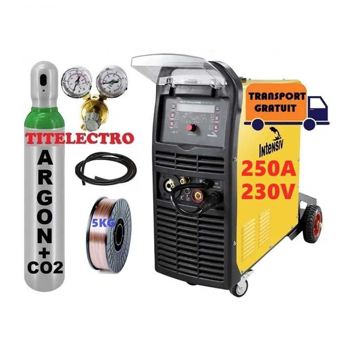 DIGI MIG 250 Aparat sudura + butelie 8L argon CO2 + ceas + sarma 5kg