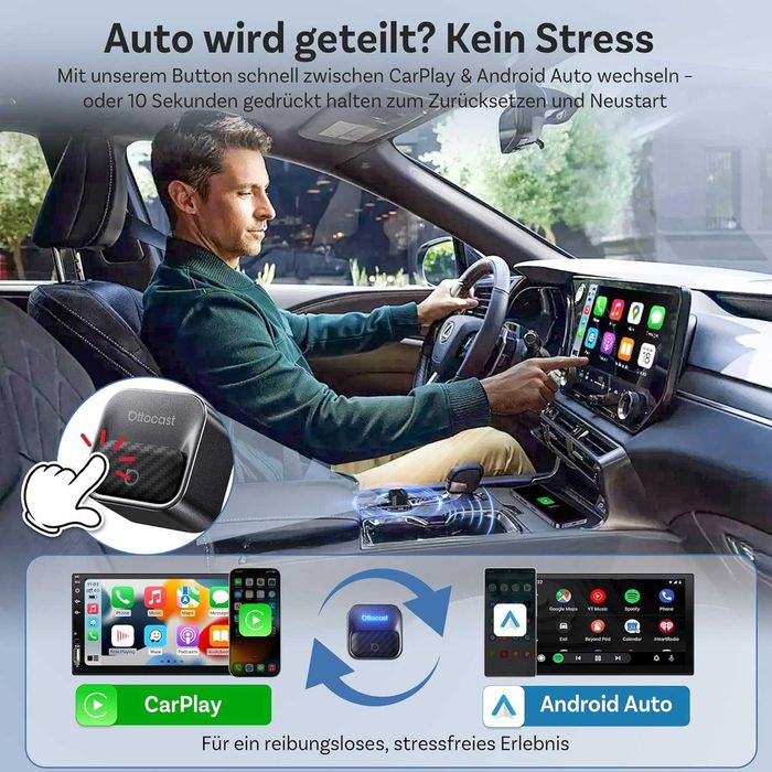 OTTOCAST Mini Core 2-в-1 безжичен CarPlay и Android Auto адаптер