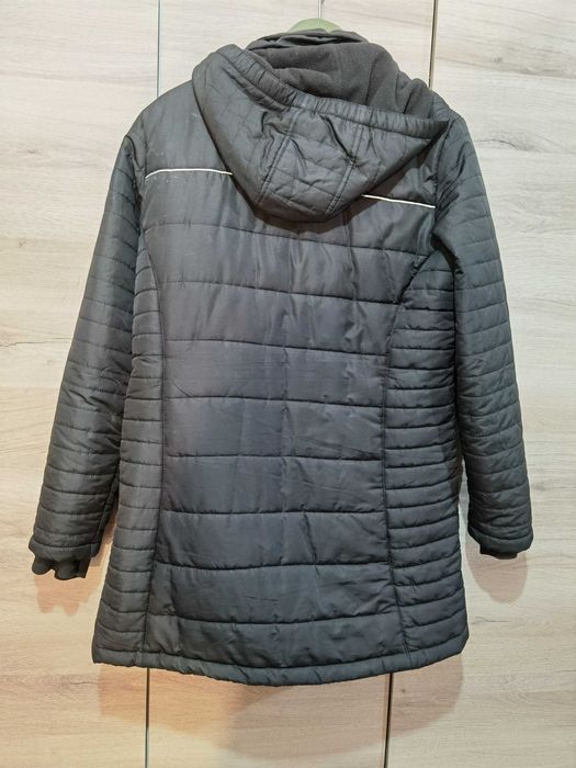 Зимно яке унисекс с качулка черно със светлоотразителни лентички