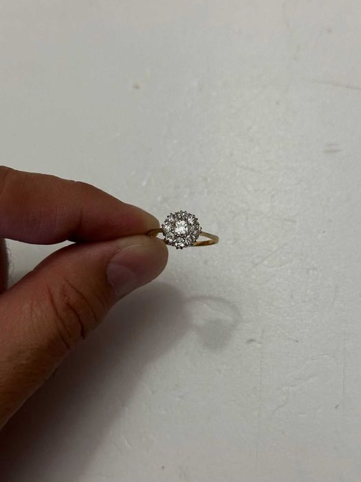 INEL AUR 18K + Platina + 9 Diamante = 1.10CT -Old Cut -Floare -Vintage