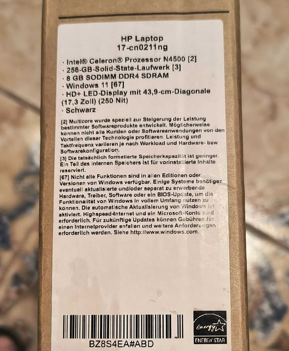 Laptop HP 17-cn0211ng, 17 inch, HD+, Intel N4500, 8+256 GB, W11, sigilat