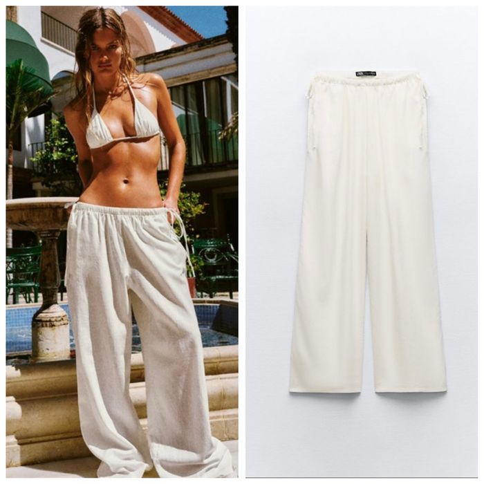 Брюки Zara лен новые льняные штаны женские зара белые