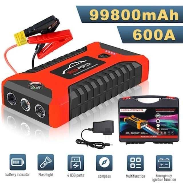 Starter auto 99800MAH, 12V, 4 USB, LED, compact, impermeabil