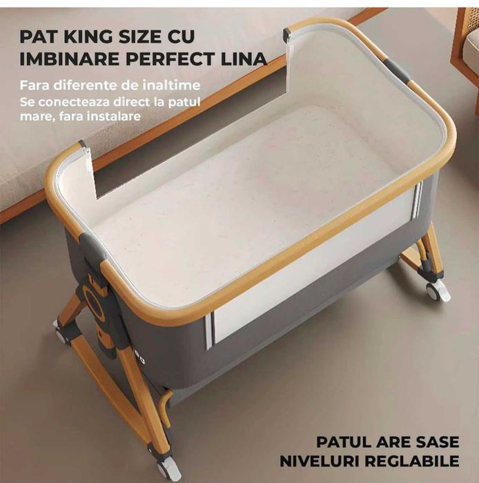 Patut pliabil bebe Elindo® 3 în 1 – Leagăn, Co-Sleeping, 6 înălțimi